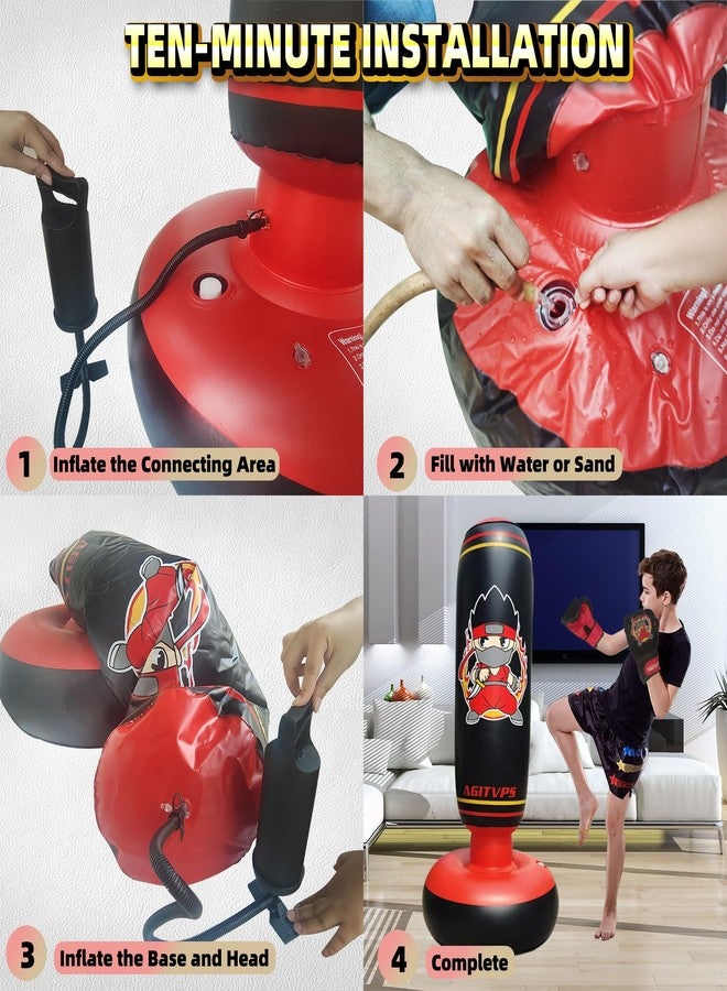 AGITVPS Inflatable Punching Bag Set, 66" Punching Bag for Boys & Girls Aged 8-12 with Kids Boxing Gloves, Super Air Pump | Suitable for Children's Daily Exercise, Happy Family Time (Red) - Image 5