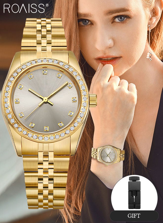 roaiss Women's Steel Strap Quartz Watch Analog Display Round Dial with Rhinestones Decorated Bezel Waterproof Luxurious Wristwatch as Gift for Ladies - Image 1