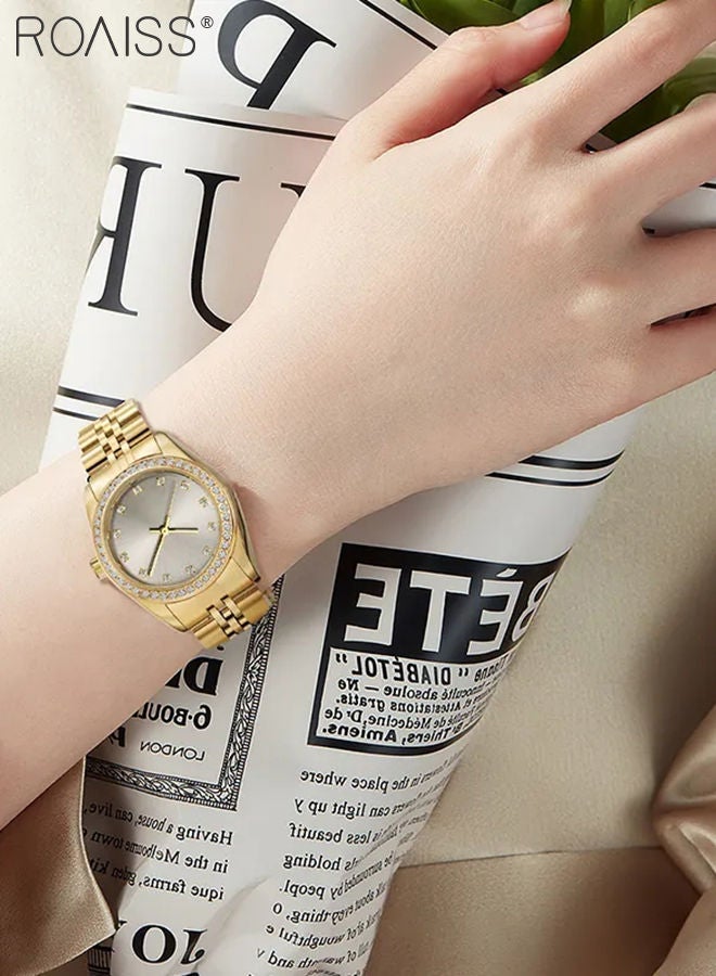 roaiss Women's Steel Strap Quartz Watch Analog Display Round Dial with Rhinestones Decorated Bezel Waterproof Luxurious Wristwatch as Gift for Ladies - Image 2