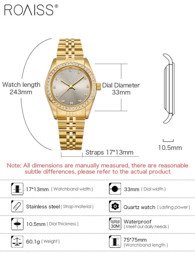 roaiss Women's Steel Strap Quartz Watch Analog Display Round Dial with Rhinestones Decorated Bezel Waterproof Luxurious Wristwatch as Gift for Ladies - Image 4