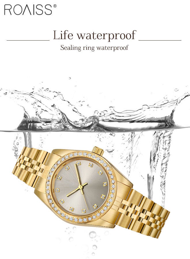 roaiss Women's Steel Strap Quartz Watch Analog Display Round Dial with Rhinestones Decorated Bezel Waterproof Luxurious Wristwatch as Gift for Ladies - Image 5