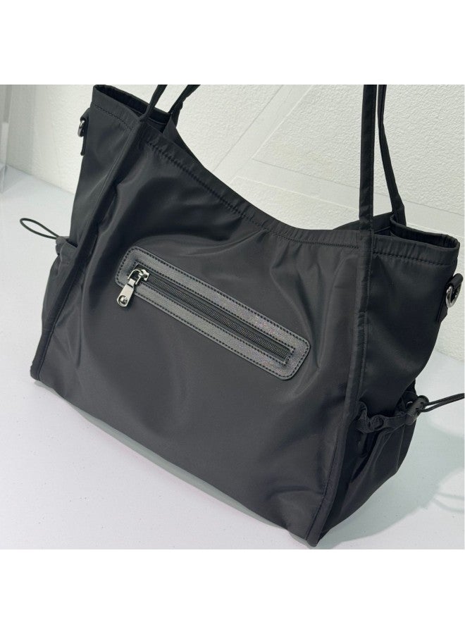 Style Fabric Tote Bag Large Capacity Waterproof Cloth Handbag Sports Casual Lightweight Women's OxFord Cloth Tote Bag-Color:Black  - Image 3