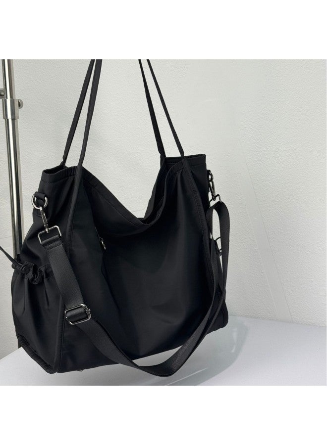 Style Fabric Tote Bag Large Capacity Waterproof Cloth Handbag Sports Casual Lightweight Women's OxFord Cloth Tote Bag-Color:Black  - Image 2