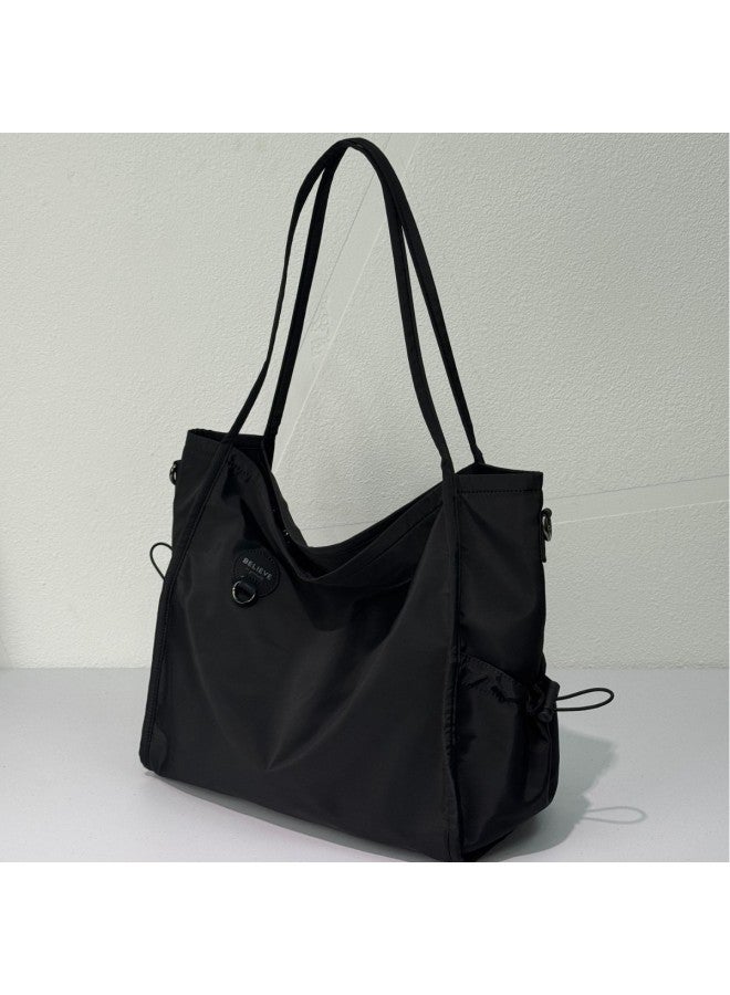 Style Fabric Tote Bag Large Capacity Waterproof Cloth Handbag Sports Casual Lightweight Women's OxFord Cloth Tote Bag-Color:Black  - Image 1