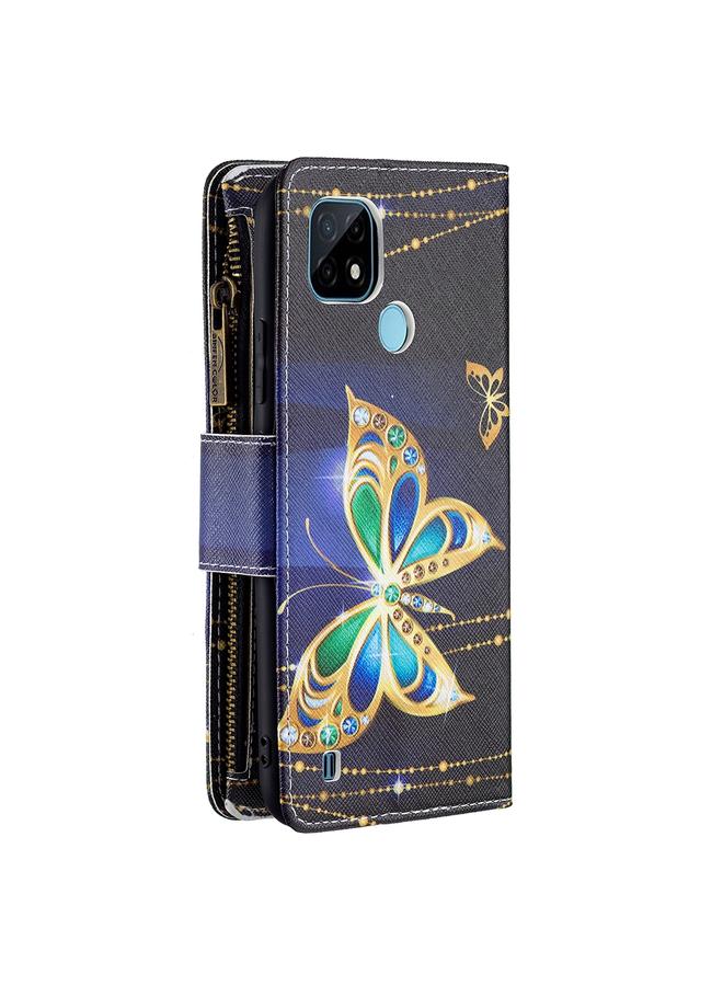 اس-توب جراب لهاتف OPPO Realme C21/C20 بنمط رسم ملون وسحاب وغطاء جلدي قلاب أفقي مع حامل وفتحات للبطاقات ومحفظة - Image 3