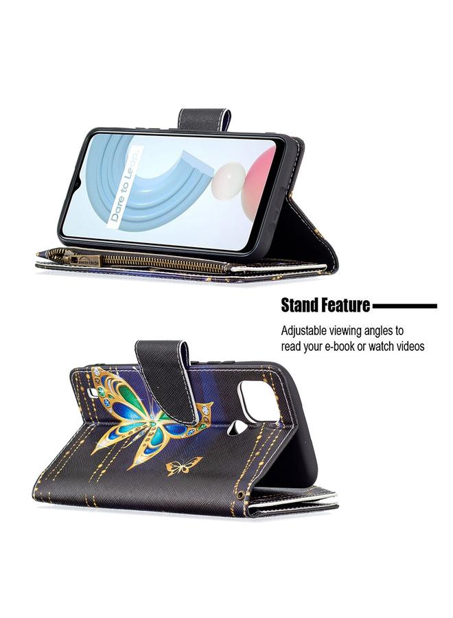 اس-توب جراب لهاتف OPPO Realme C21/C20 بنمط رسم ملون وسحاب وغطاء جلدي قلاب أفقي مع حامل وفتحات للبطاقات ومحفظة - Image 4