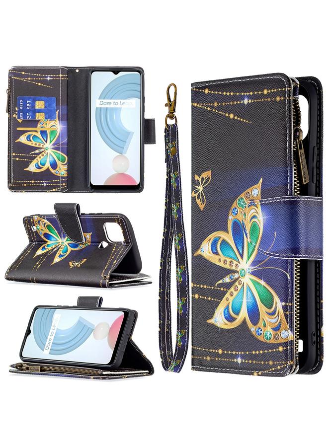 اس-توب جراب لهاتف OPPO Realme C21/C20 بنمط رسم ملون وسحاب وغطاء جلدي قلاب أفقي مع حامل وفتحات للبطاقات ومحفظة - Image 1