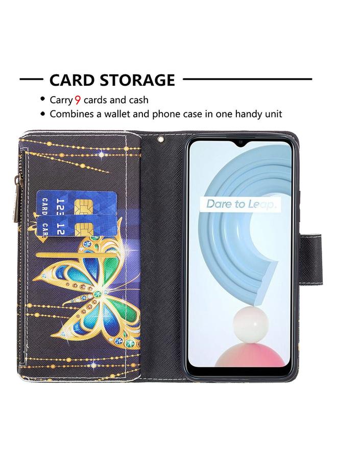 اس-توب جراب لهاتف OPPO Realme C21/C20 بنمط رسم ملون وسحاب وغطاء جلدي قلاب أفقي مع حامل وفتحات للبطاقات ومحفظة - Image 5