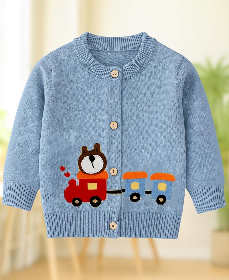 Bold N Elegant Knitted Car Cardigan Sweater for Infant Toddler Baby Boys n Girls | Warm Woolen Front Open Winter Sweater for Kids Infant Toddler Kids Blue - Image 5