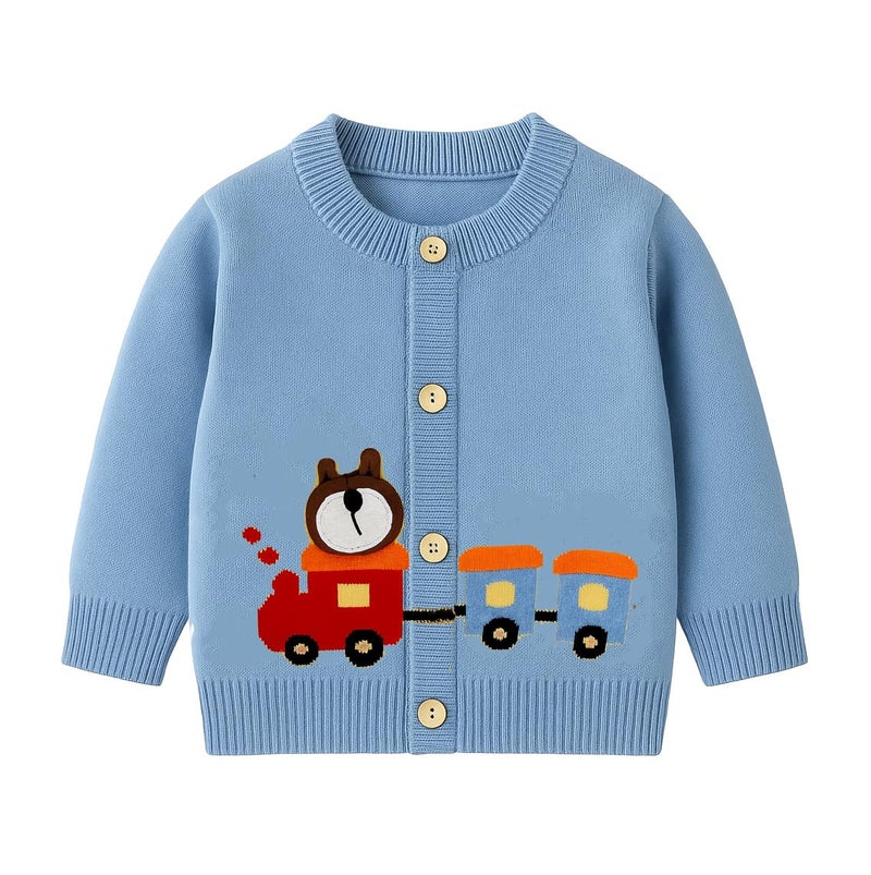 Bold N Elegant Knitted Car Cardigan Sweater for Infant Toddler Baby Boys n Girls | Warm Woolen Front Open Winter Sweater for Kids Infant Toddler Kids Blue - Image 1