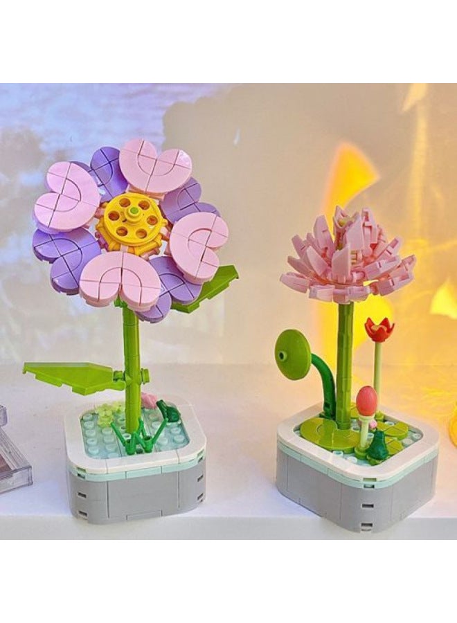 Domestic Building Blocks Fleshy Flower Bouquet Assembled Flower Toys Girls Children Handmade DIY Small Ornaments-Colour:Impulse-bag 【hibiscus Flower】 Happy And Happy Life - Image 3