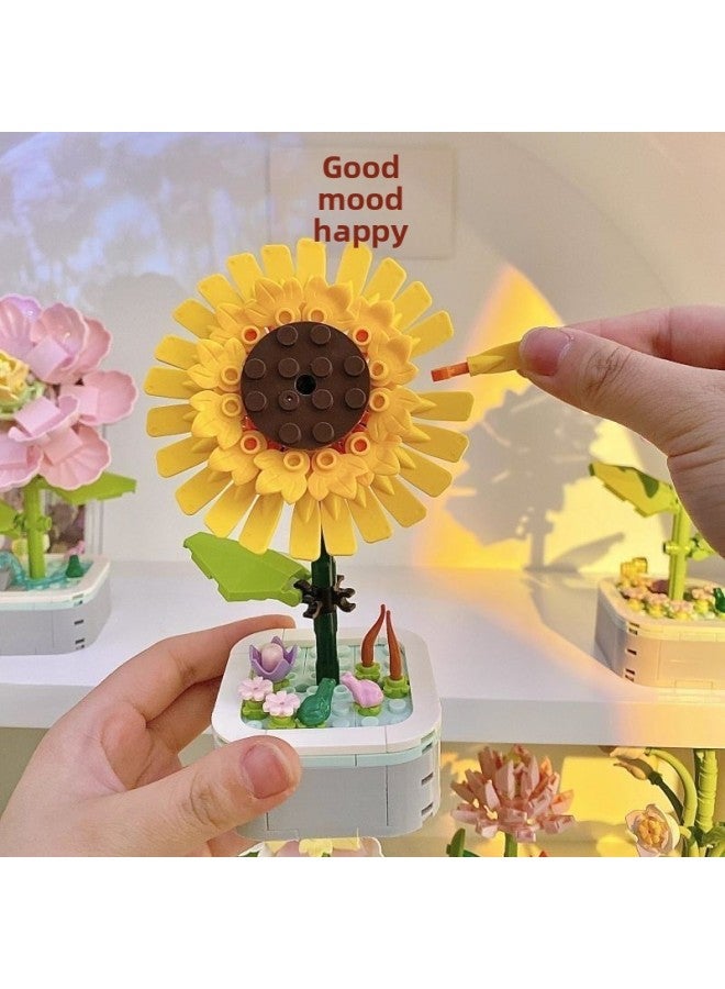 Domestic Building Blocks Fleshy Flower Bouquet Assembled Flower Toys Girls Children Handmade DIY Small Ornaments-Colour:Impulse-bag 【hibiscus Flower】 Happy And Happy Life - Image 5