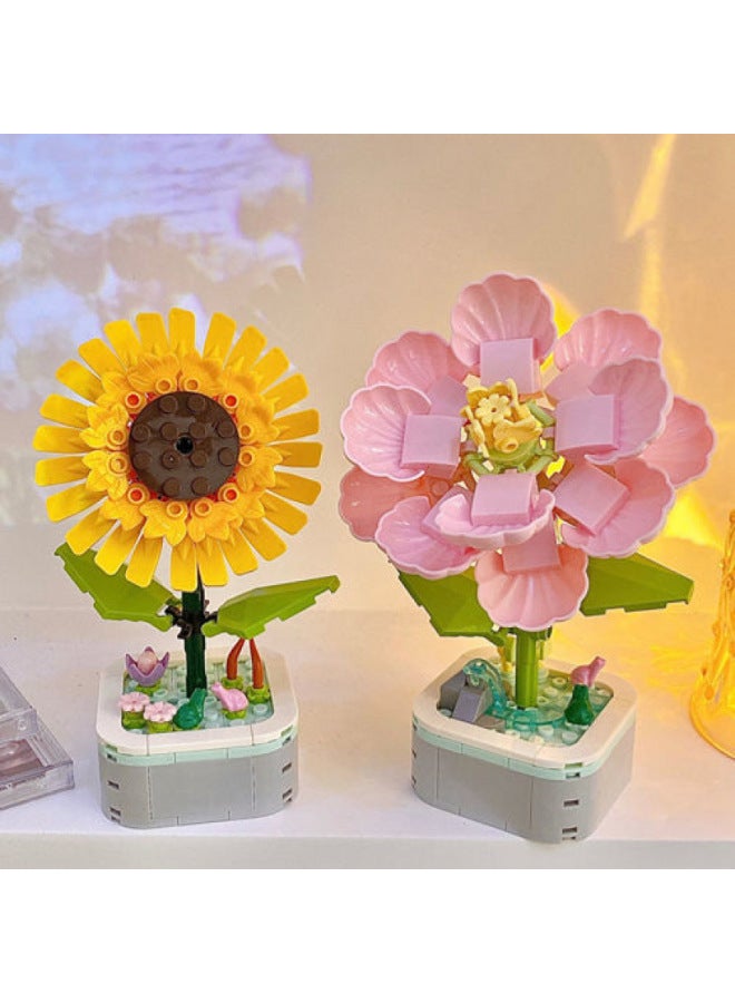 Domestic Building Blocks Fleshy Flower Bouquet Assembled Flower Toys Girls Children Handmade DIY Small Ornaments-Colour:Impulse-bag 【hibiscus Flower】 Happy And Happy Life - Image 2