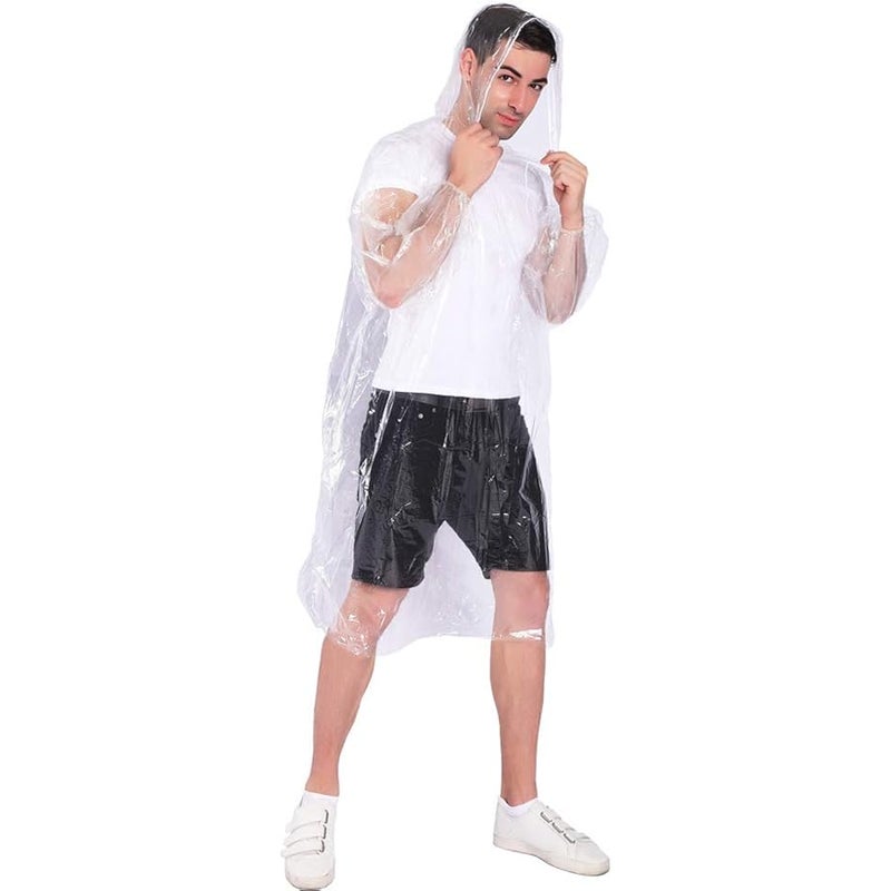 COOY Rain Ponchos,with Drawstring Hood 10 Pack Emergency Disposable Rain Ponchos Family Pack for Adults,Clear - Image 5