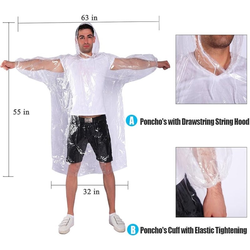 COOY Rain Ponchos,with Drawstring Hood 10 Pack Emergency Disposable Rain Ponchos Family Pack for Adults,Clear - Image 2
