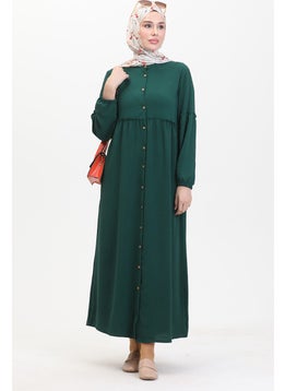 Sefa Merve Judge Collar Buttoned Dress 0457-04 Emerald Green  - Image 1