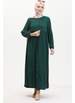 Sefa Merve Judge Collar Buttoned Dress 0457-04 Emerald Green  - Image 2