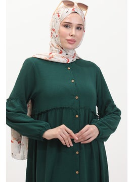 Sefa Merve Judge Collar Buttoned Dress 0457-04 Emerald Green  - Image 3