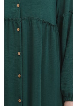 Sefa Merve Judge Collar Buttoned Dress 0457-04 Emerald Green  - Image 4