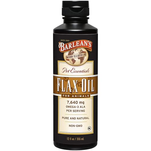 Barleans Flaxseed Oil for Animals Pet Essential Liquid Omega 3 Fatty Acids Cat and Dog Oil Supplements for Skin and Coat Omega 3 for Dogs Cats and Other Pets 12 oz