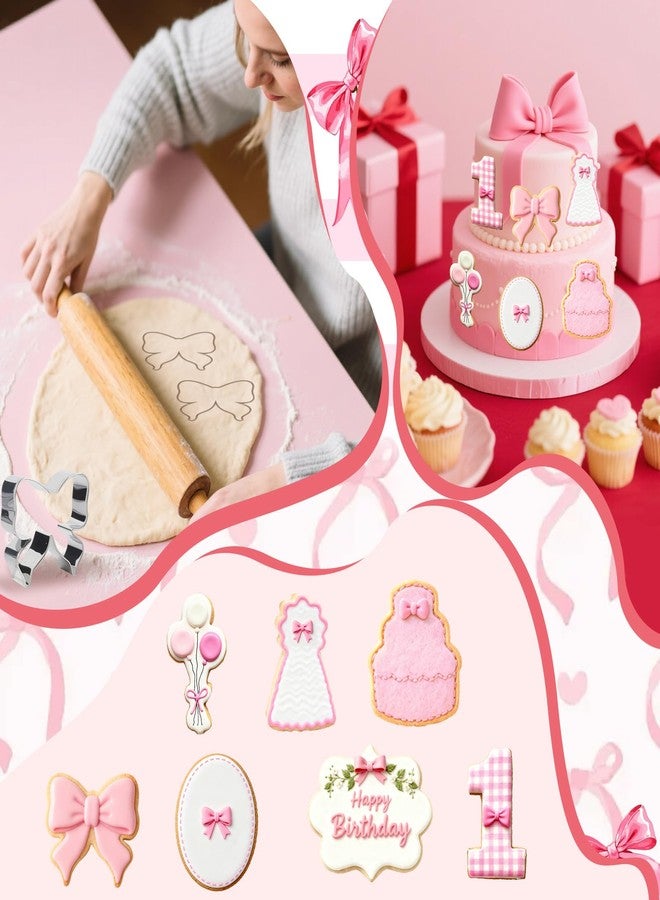 CORNER LACE 7 Pieces Bow Knot 1st Birthday Cookie Cutters Set - Stainless Steel Cookie Biscuit Cutting Molds for Number 1 Cake Birthday Hat Balloons One Year Old Party DIY Craft Home Baking Supplies - Image 4