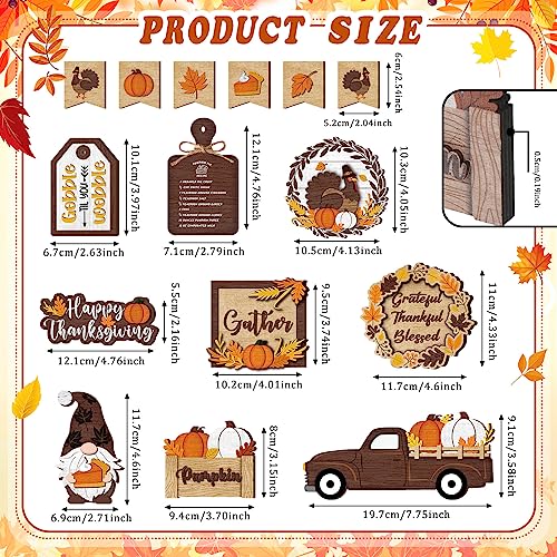 BBTO Set of 15 Thanksgiving Fall Tiered Tray Decor Pumpkins Farmhouse Decor Autumn Maple Leaf Table Centerpieces Harvest Wood Blocks Signs for HomeElegant Style - Image 3