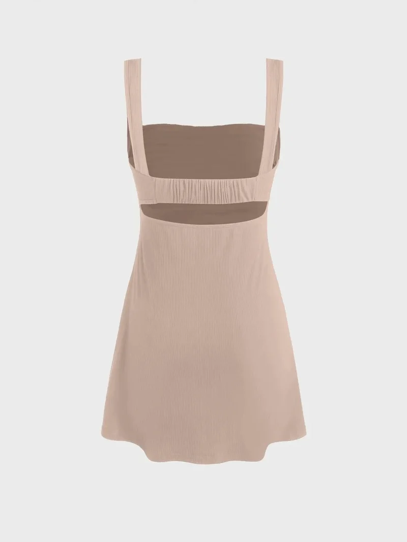 زوبعة فستان قصير بياقة مربعة مكشكش