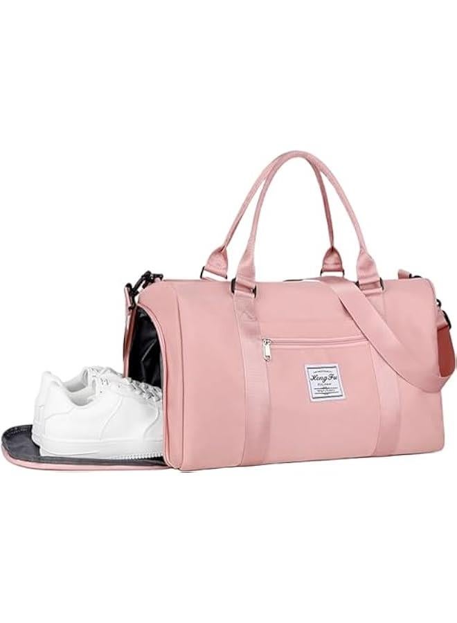 Gym Bag for Men Womem,Gym Bags with Shoes Compartment and Wet Pocket, Travel Duffel Bag for Plane Sports Yoga Swimming Gym Tote Bag, Waterproof Weekend Overnight Bag (Pink)