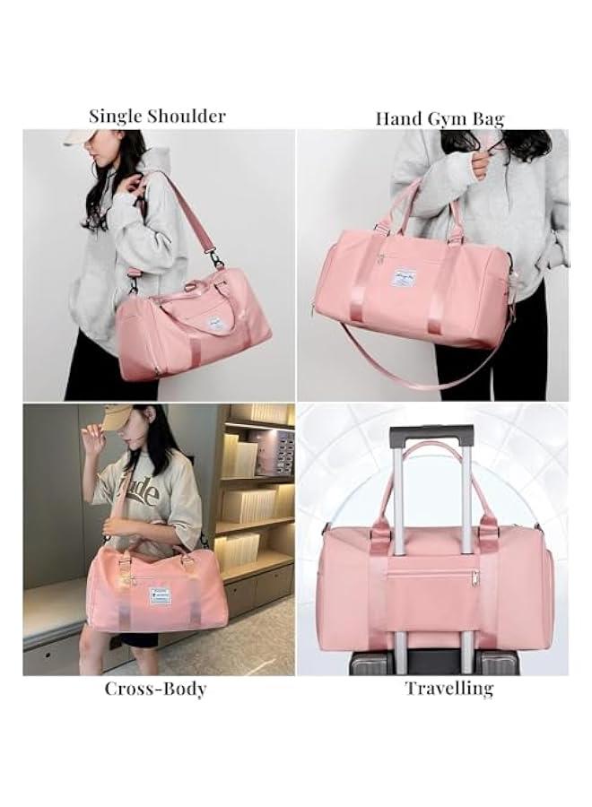 Gym Bag for Men Womem,Gym Bags with Shoes Compartment and Wet Pocket, Travel Duffel Bag for Plane Sports Yoga Swimming Gym Tote Bag, Waterproof Weekend Overnight Bag (Pink)