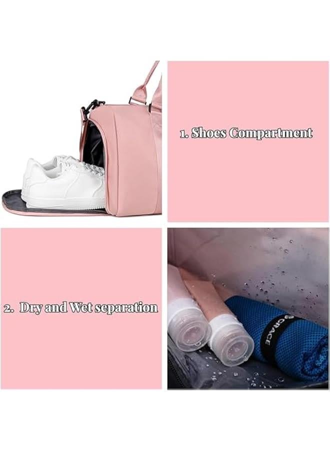 Gym Bag for Men Womem,Gym Bags with Shoes Compartment and Wet Pocket, Travel Duffel Bag for Plane Sports Yoga Swimming Gym Tote Bag, Waterproof Weekend Overnight Bag (Pink)