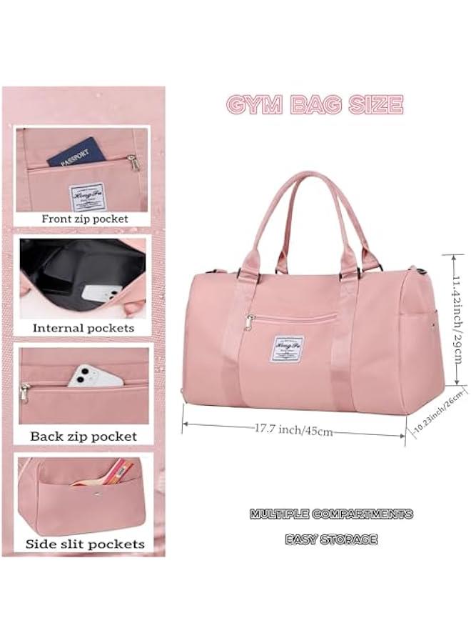 Gym Bag for Men Womem,Gym Bags with Shoes Compartment and Wet Pocket, Travel Duffel Bag for Plane Sports Yoga Swimming Gym Tote Bag, Waterproof Weekend Overnight Bag (Pink)