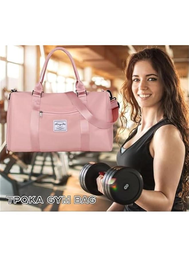 Gym Bag for Men Womem,Gym Bags with Shoes Compartment and Wet Pocket, Travel Duffel Bag for Plane Sports Yoga Swimming Gym Tote Bag, Waterproof Weekend Overnight Bag (Pink)