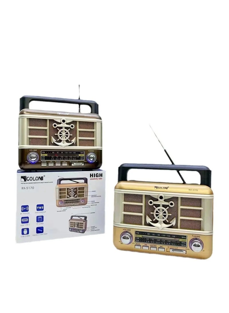 Golon wooden retro style radio RX-5170 portable rechargeable desktop vintage wooden TWS FM AM SW BAND RADIO Speaker - Image 1