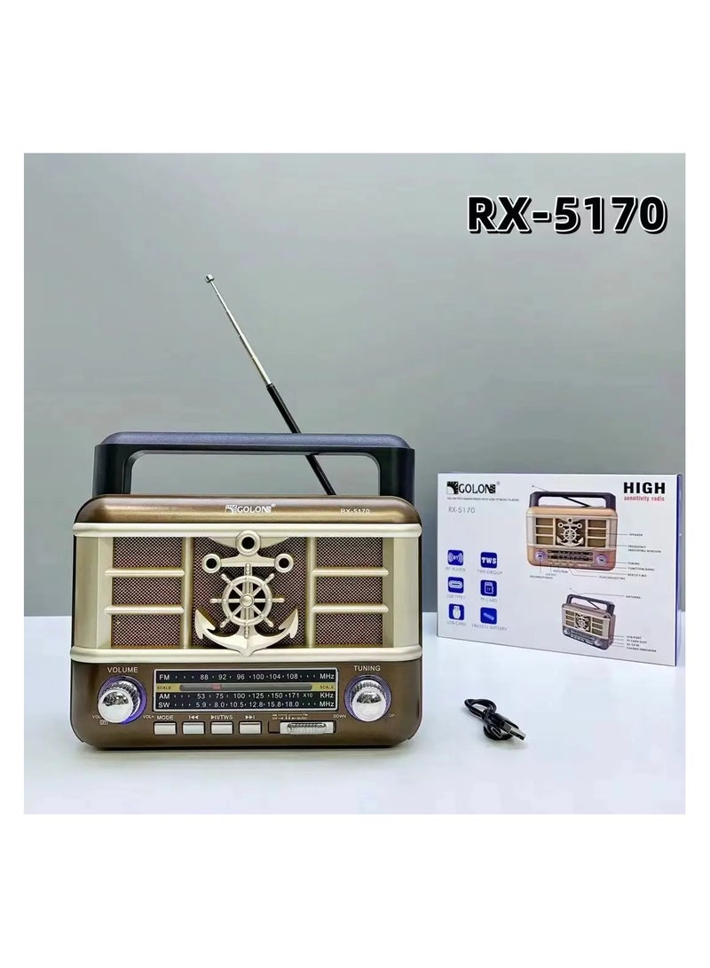 Golon wooden retro style radio RX-5170 portable rechargeable desktop vintage wooden TWS FM AM SW BAND RADIO Speaker - Image 2