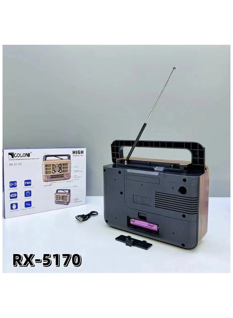 Golon wooden retro style radio RX-5170 portable rechargeable desktop vintage wooden TWS FM AM SW BAND RADIO Speaker - Image 3