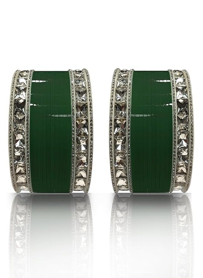 BANGLESKART Bridal Punjabi Chuda Bangle Set for Women (Set of 1) - Green Color Bangles - Image 1