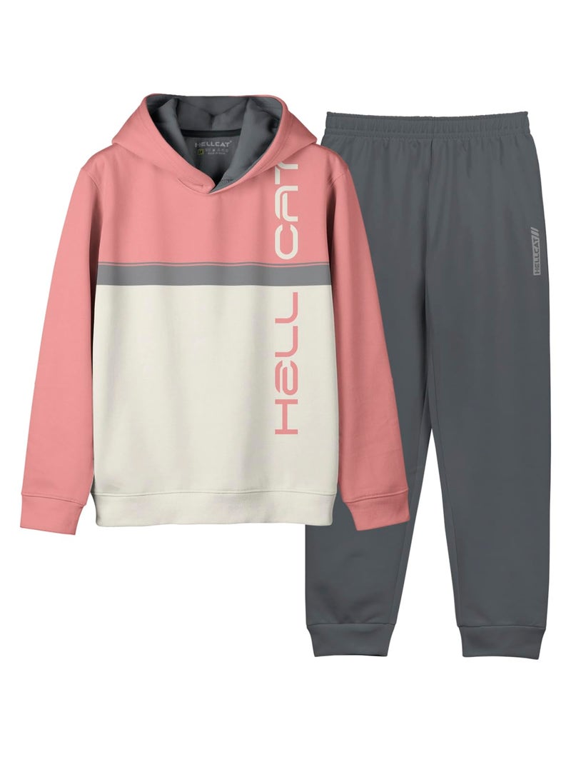 HELLCAT Trendy Printed Cotton Blend Full Sleeve Hoodie T-Shirt Jogger Trackpant Clothing Set for Girls Pink/Dark Grey 15-16 Years - Image 2