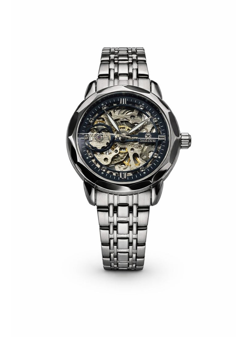 SHADOW Eclipse AS8190L Automatic Skeleton Watch for Women Stainless Steel Strap Elegant Luxury Ladies Wrist Watch Silver - Image 1