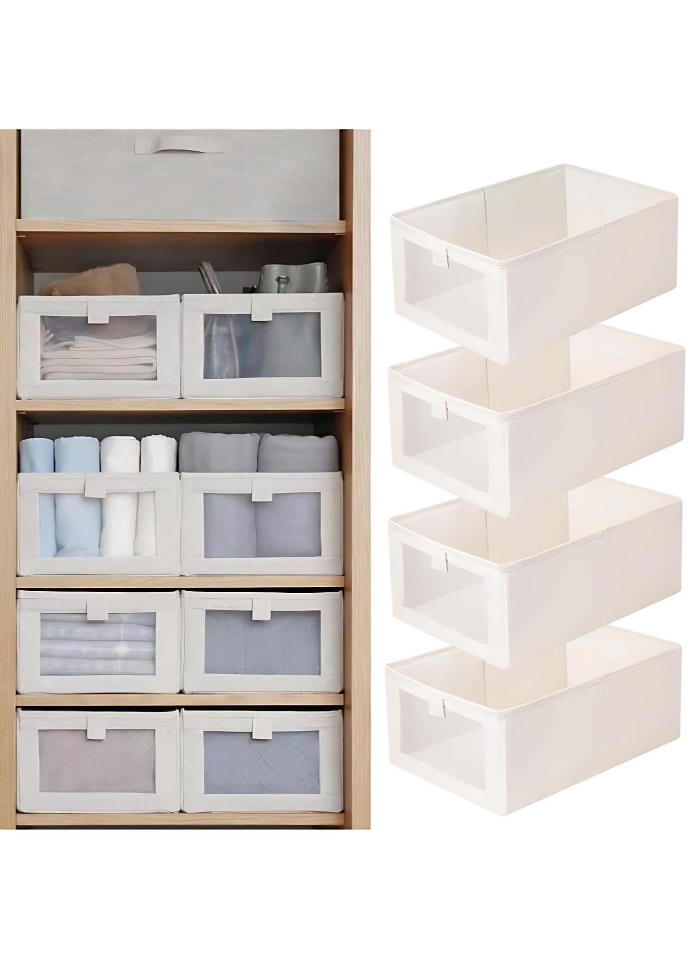 Wardrobe Clothes Organizer Storage Box, 4 Pack Drawer Organizers and Storage, Foldable Closet Organizer Bins Storage Containers for Organizing Clothing Jeans Toys Book Shelves Closet Wardrobe