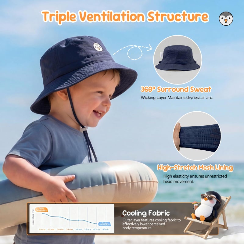 RIVBOS Baby Sun Hat UPF 50+ Cute Animal Pattern Summer Beach Kids Toddler Bucket Hat for Boys Girls 0-7 Years Blue S - Image 5