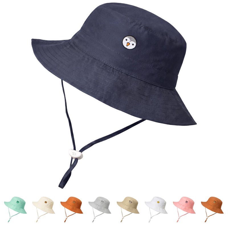 RIVBOS Baby Sun Hat UPF 50+ Cute Animal Pattern Summer Beach Kids Toddler Bucket Hat for Boys Girls 0-7 Years Blue S - Image 1