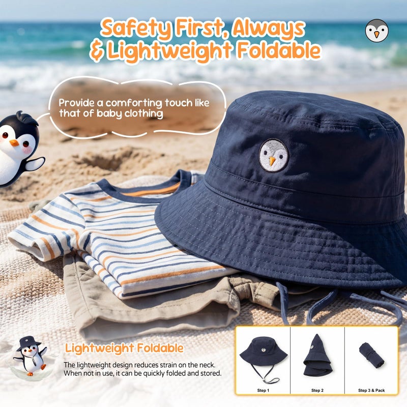 RIVBOS Baby Sun Hat UPF 50+ Cute Animal Pattern Summer Beach Kids Toddler Bucket Hat for Boys Girls 0-7 Years Blue S - Image 4
