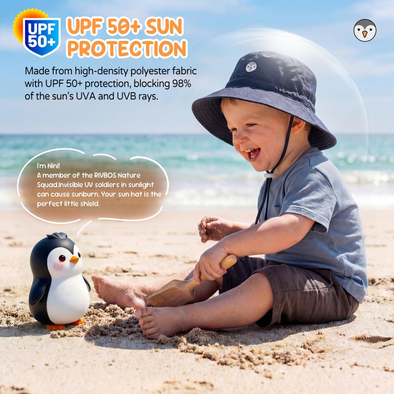 RIVBOS Baby Sun Hat UPF 50+ Cute Animal Pattern Summer Beach Kids Toddler Bucket Hat for Boys Girls 0-7 Years Blue S - Image 3