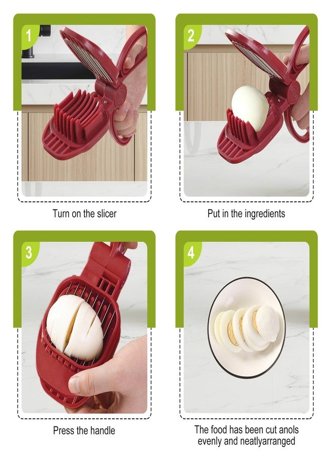 CEHNCEH Fruit Slicer, Strawberry, Banana, Grape Cutter, Egg Slicer for Hard Boiled Eggs, for Soft Fruit Sausages, Cucumbers, Mushroom Cutter, Rapid & Safe Slicing Kitchen Gadgets (Red) - Image 2