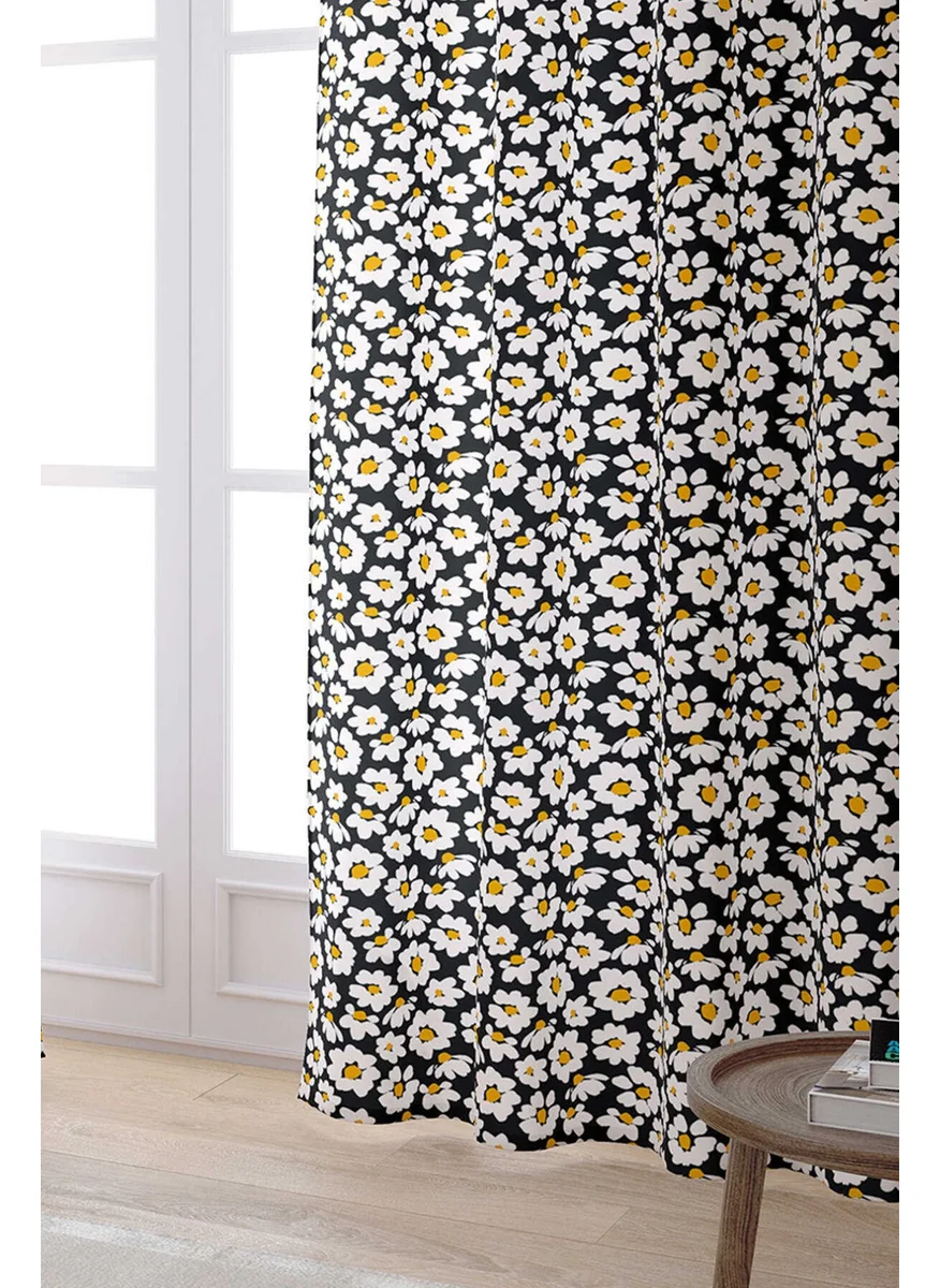 Cango Home Yellow Black Daisy Patterned Digital Printed Curtain CGH1195-PR