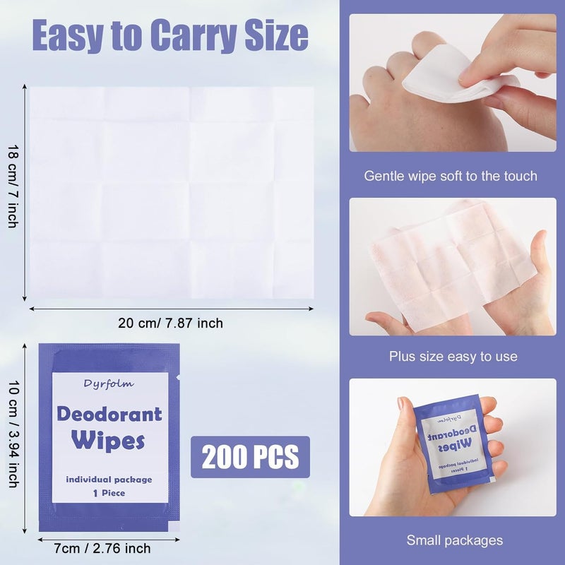 Dyrfolm 200 Pcs Underarm Deodorant WipesTravel Deodorant WipesIndividually Wrapped Antiperspirant WipeSweat Body Wipe for Women Men Adults Sports Travel Essentials Purple - Image 5