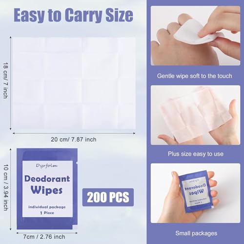 Dyrfolm 200 Pcs Underarm Deodorant WipesTravel Deodorant WipesIndividually Wrapped Antiperspirant WipeSweat Body Wipe for Women Men Adults Sports Travel Essentials Purple - Image 4
