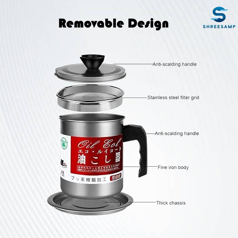SHREESAMP Stainless Steel Kitchen Oil Filter Tank LeakProof Frying Grease Container With Removable Filter AntiScalding Cooking Strainer and Storage Can - Image 2