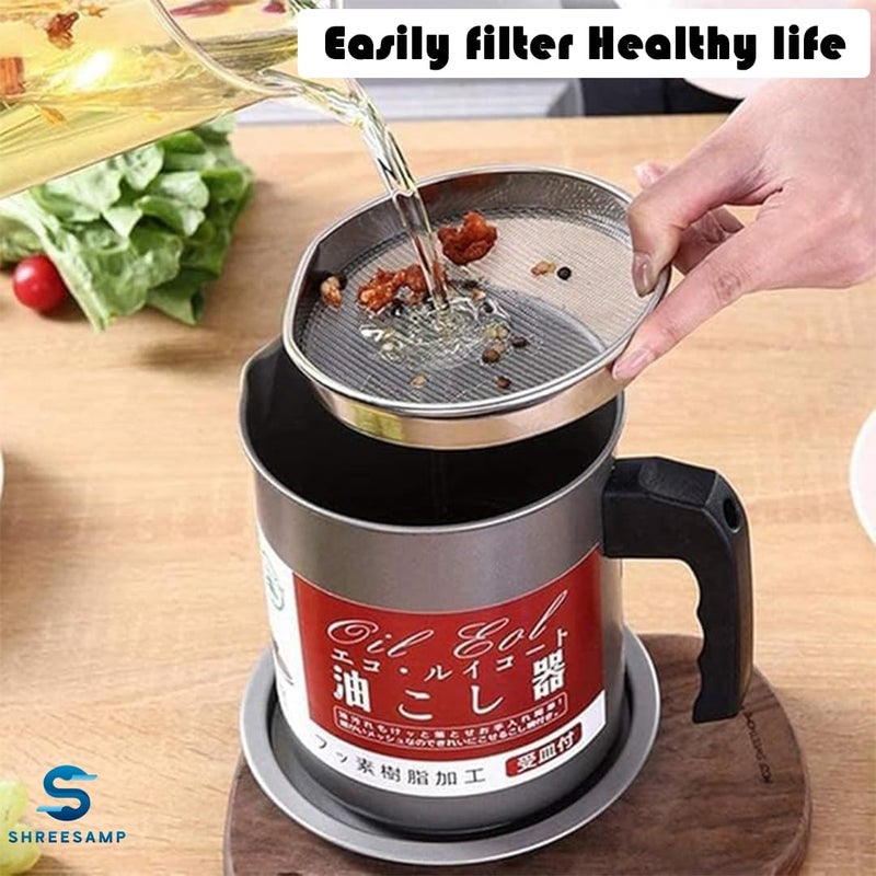 SHREESAMP Stainless Steel Kitchen Oil Filter Tank LeakProof Frying Grease Container With Removable Filter AntiScalding Cooking Strainer and Storage Can - Image 3