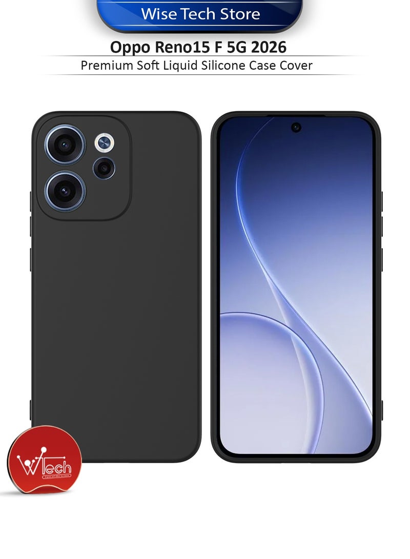 دبليو تيك غطاء حماية من السيليكون السائل الناعم الفاخر لهاتف Oppo Reno15 F 5G 2026 (MCRPSN) - أسود - Image 1